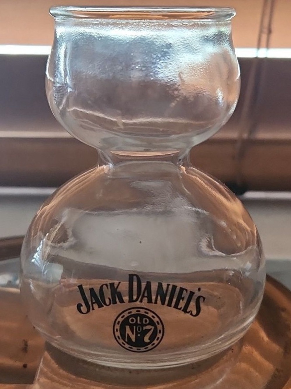 Jack Daniels Clear Glass Double-Bulb Vase with Black Logo